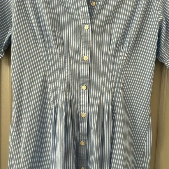 LOFT Light Blue and White Striped Shirtdress (Size 6) - Picture 9 of 10